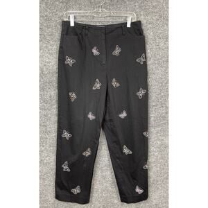 Vintage Talbots Capri Pants 10 Black Embroidered Butterflies Butterfly Women